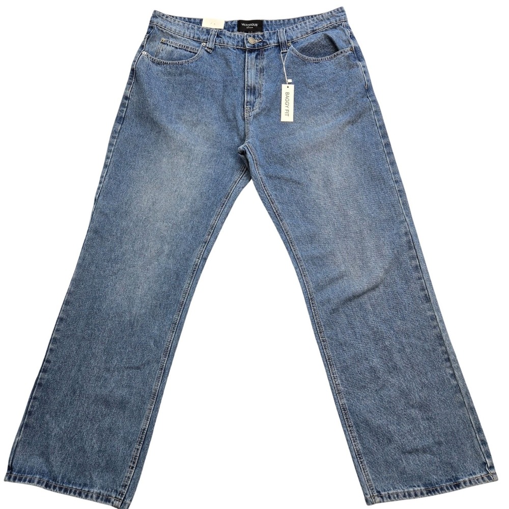 Victorious Jeans Mens 38x32 Blue Straight Relaxed Fit Medium Wash DL999